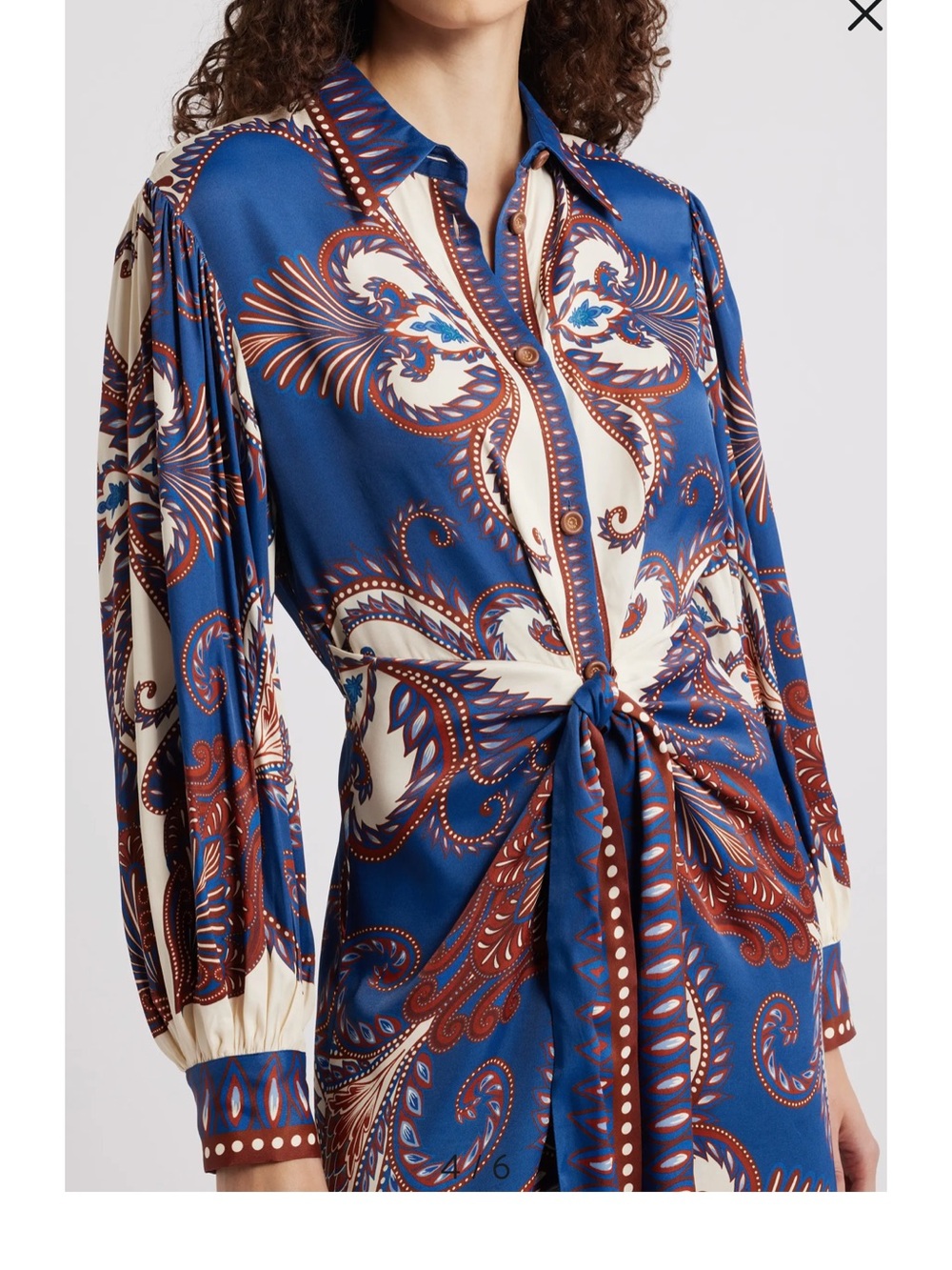 FARM Rio Blue Paisley Tie-Front Shirt Dress with Cream and Rust Accents